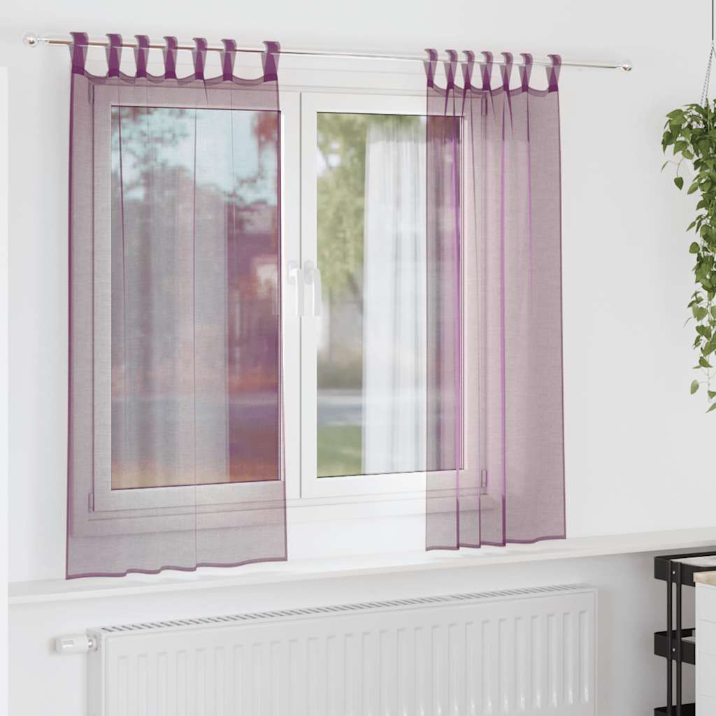Voile gardiner med öglor 2 st lila 140x175 cm