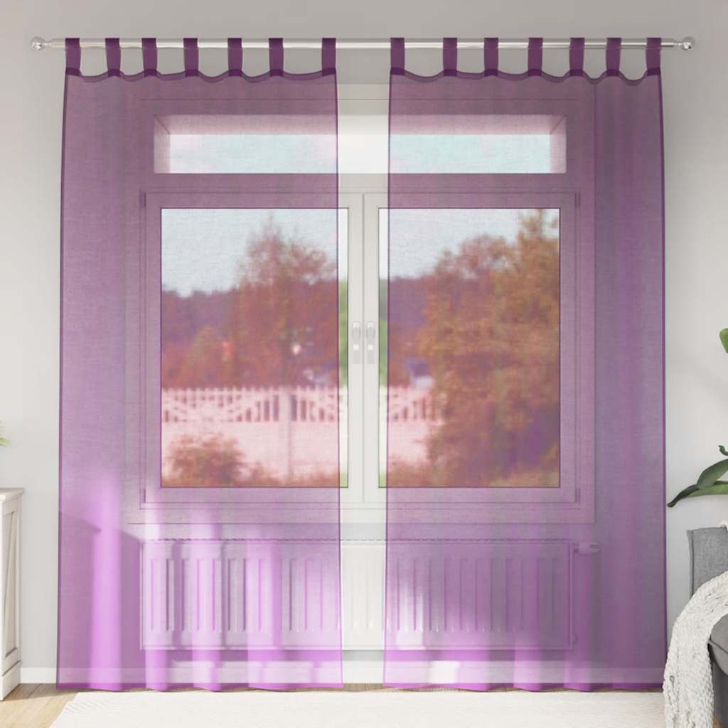 Voile gardiner med öglor 2 st lila 140x245 cm