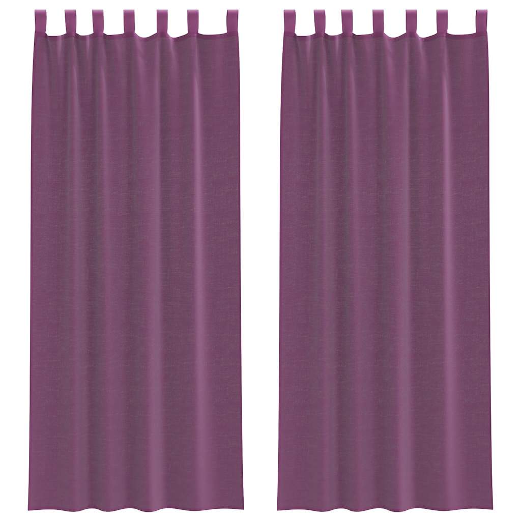 Voile gardiner med öglor 2 st lila 140x260 cm