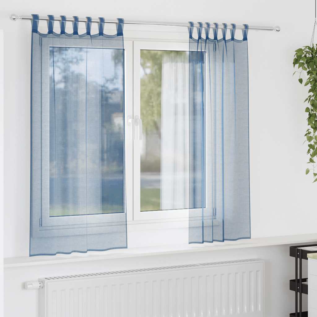 Voile gardiner med öglor 2 st kungsblå 140x140 cm