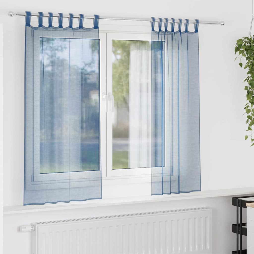 Voile gardiner med öglor 2 st kungsblå 140x175 cm
