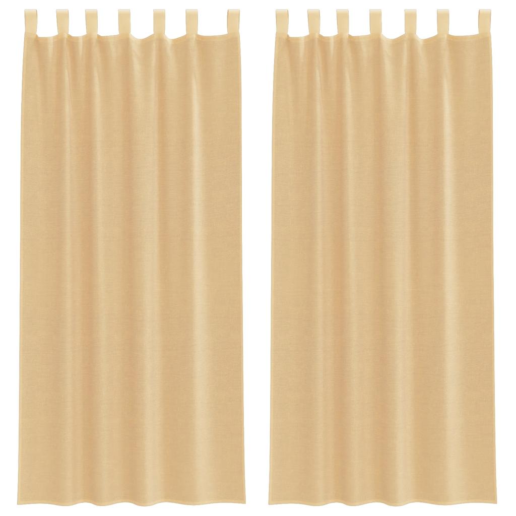 Voile gardiner med öglor 2 st sand 140x225 cm