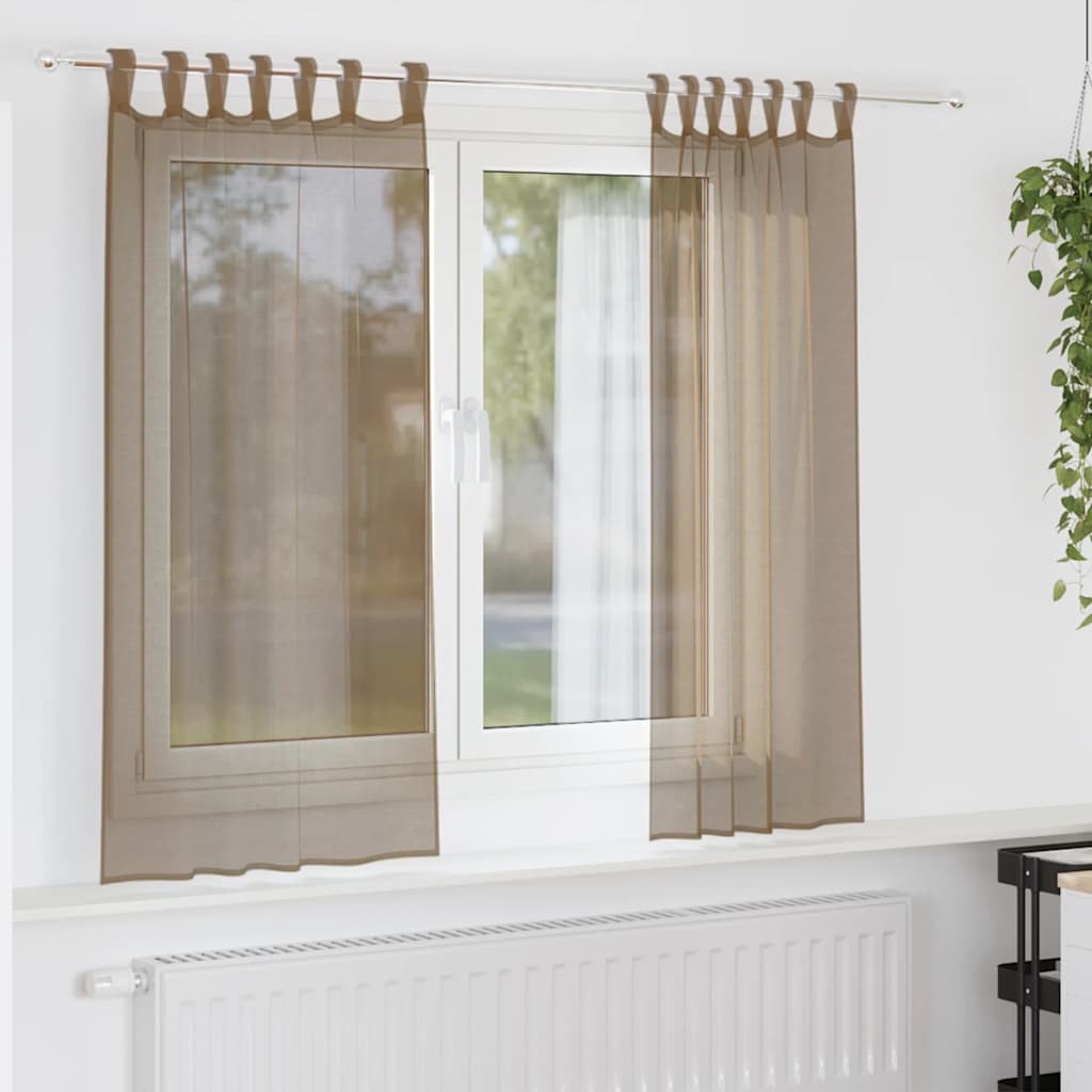 Voile gardiner med öglor 2 st ljusbrun 140x140 cm