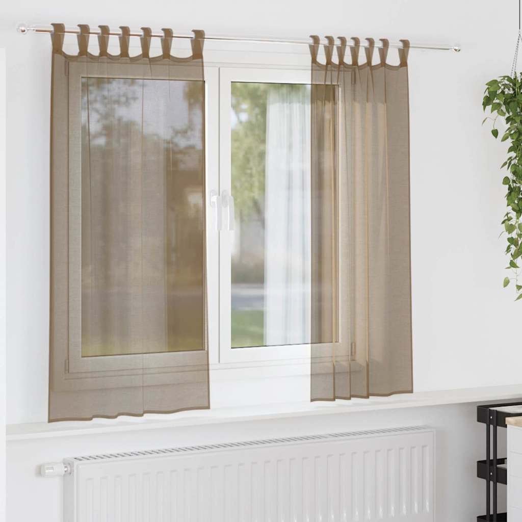 Voile gardiner med öglor 2 st ljusbrun 140x175 cm