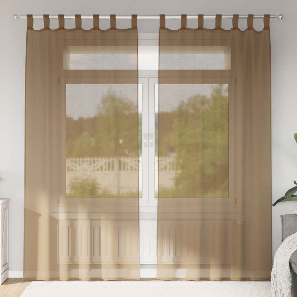 Voile gardiner med öglor 2 st ljusbrun 140x225 cm