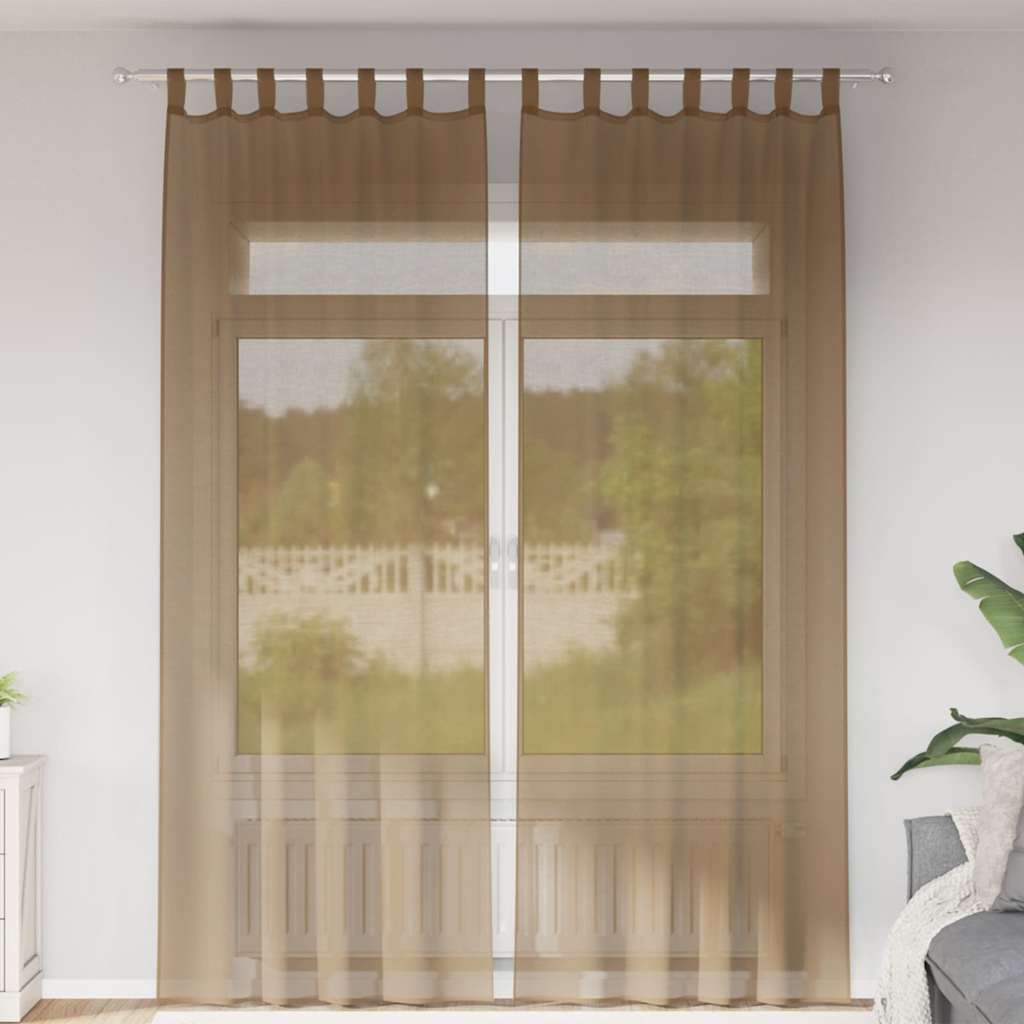 Voile gardiner med öglor 2 st ljusbrun 140x260 cm