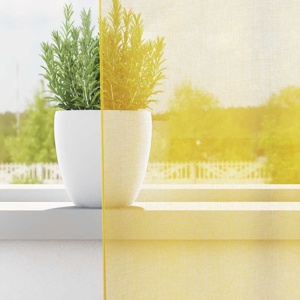 Voile gardiner med öglor 2 st gul 140x140 cm