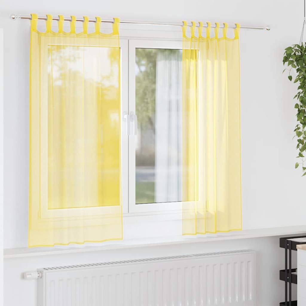 Voile gardiner med öglor 2 st gul 140x140 cm