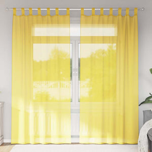 Voile gardiner med öglor 2 st gul 140x225 cm