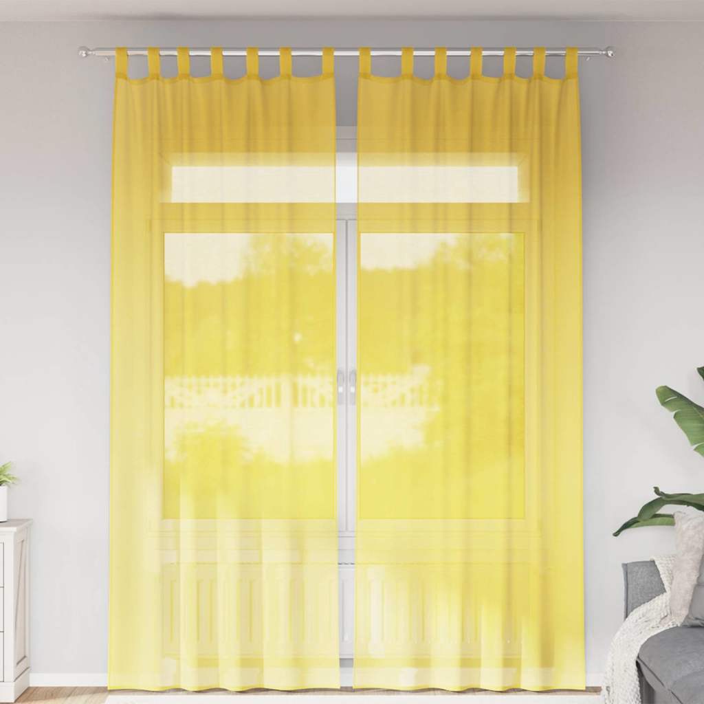 Voile gardiner med öglor 2 st gul 140x260 cm