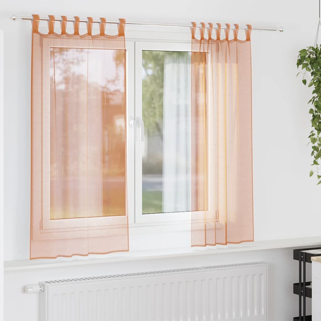 Voile gardiner med öglor 2 st terrakotta 140x140 cm