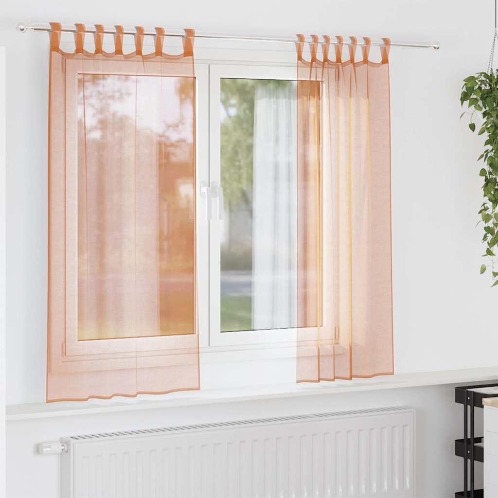 Voile gardiner med öglor 2 st terrakotta 140x175 cm