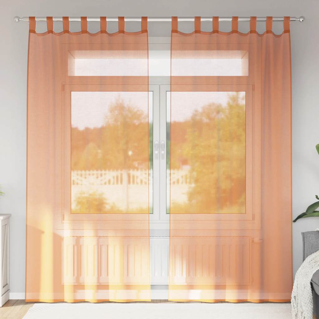 Voile gardiner med öglor 2 st terrakotta 140x245 cm