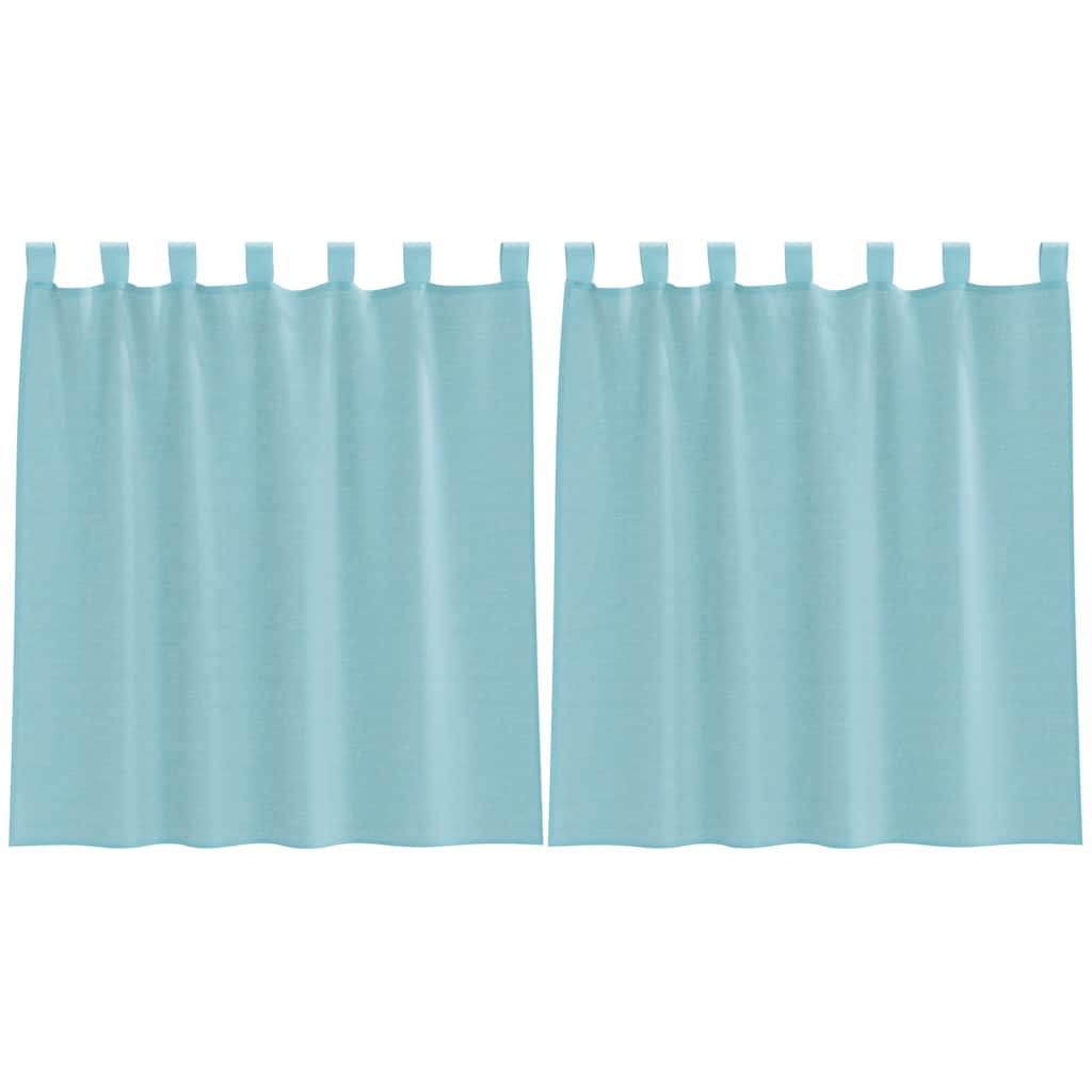 Voile gardiner med öglor 2 st turkos 140x140 cm