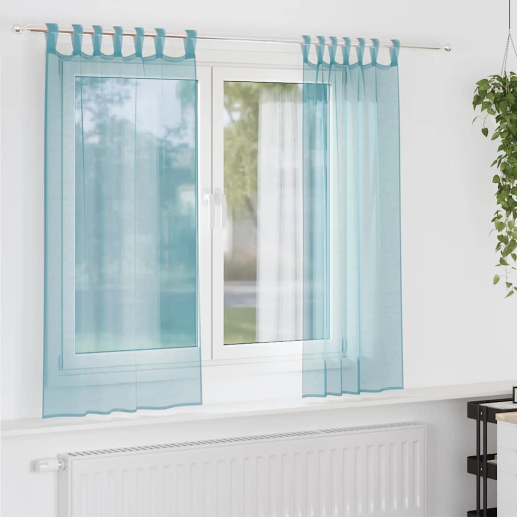 Voile gardiner med öglor 2 st turkos 140x140 cm