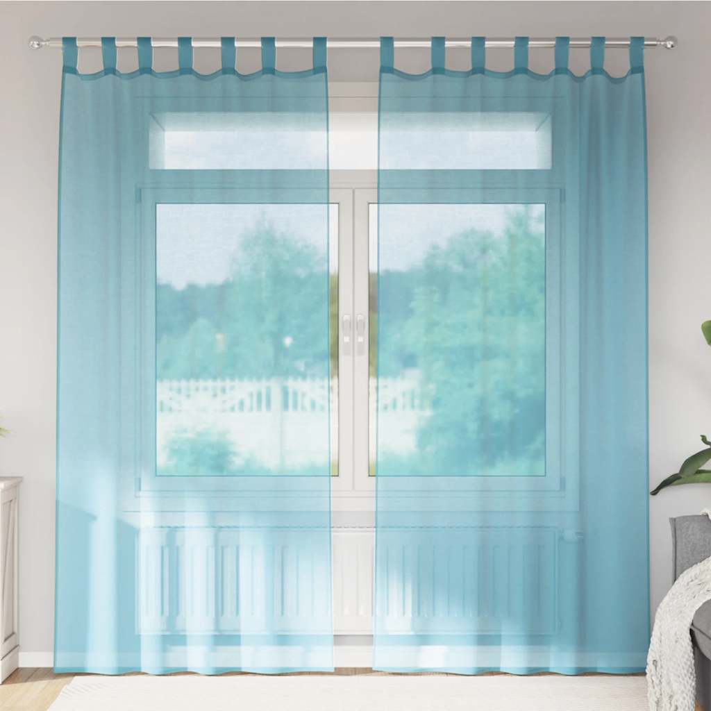 Voile gardiner med öglor 2 st turkos 140x245 cm