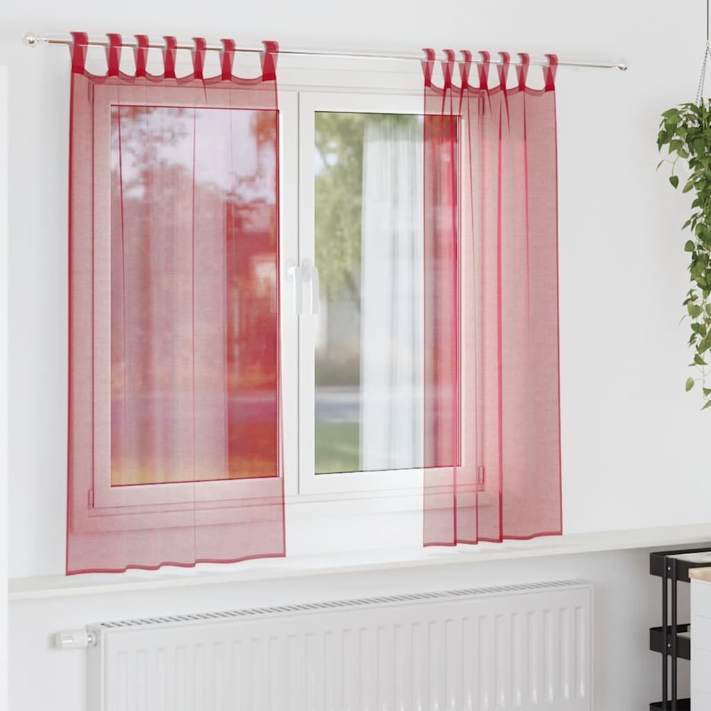 Voile gardiner med öglor 2 st vinröd 140x140 cm