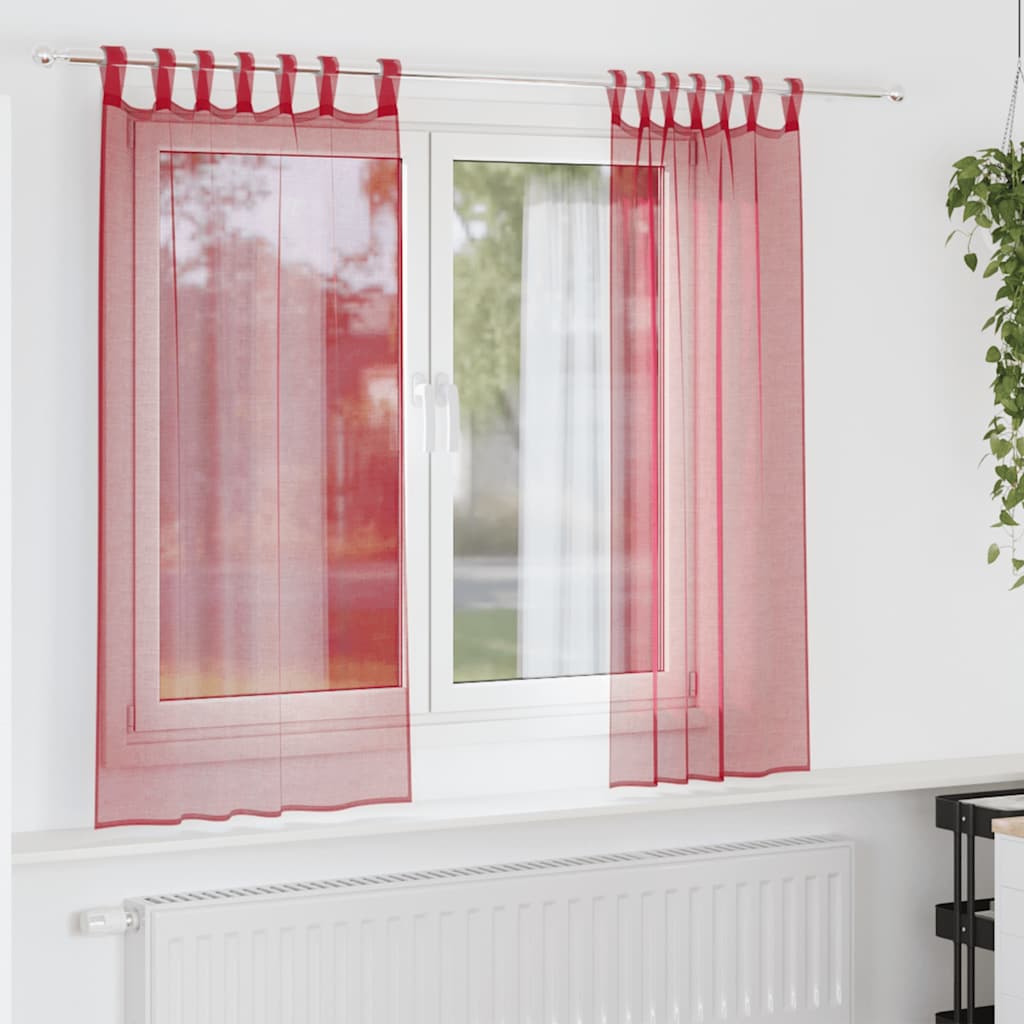 Voile gardiner med öglor 2 st vinröd 140x175 cm