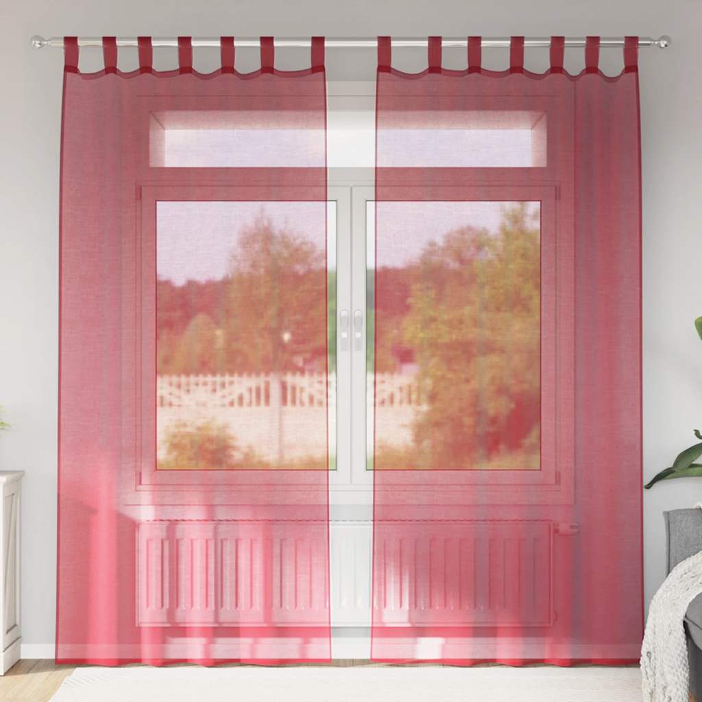 Voile gardiner med öglor 2 st vinröd 140x245 cm