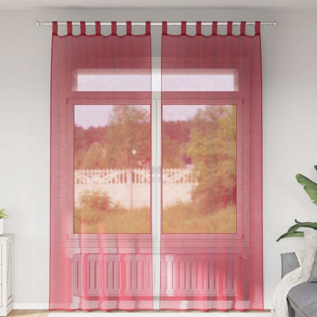 Voile gardiner med öglor 2 st vinröd 140x260 cm