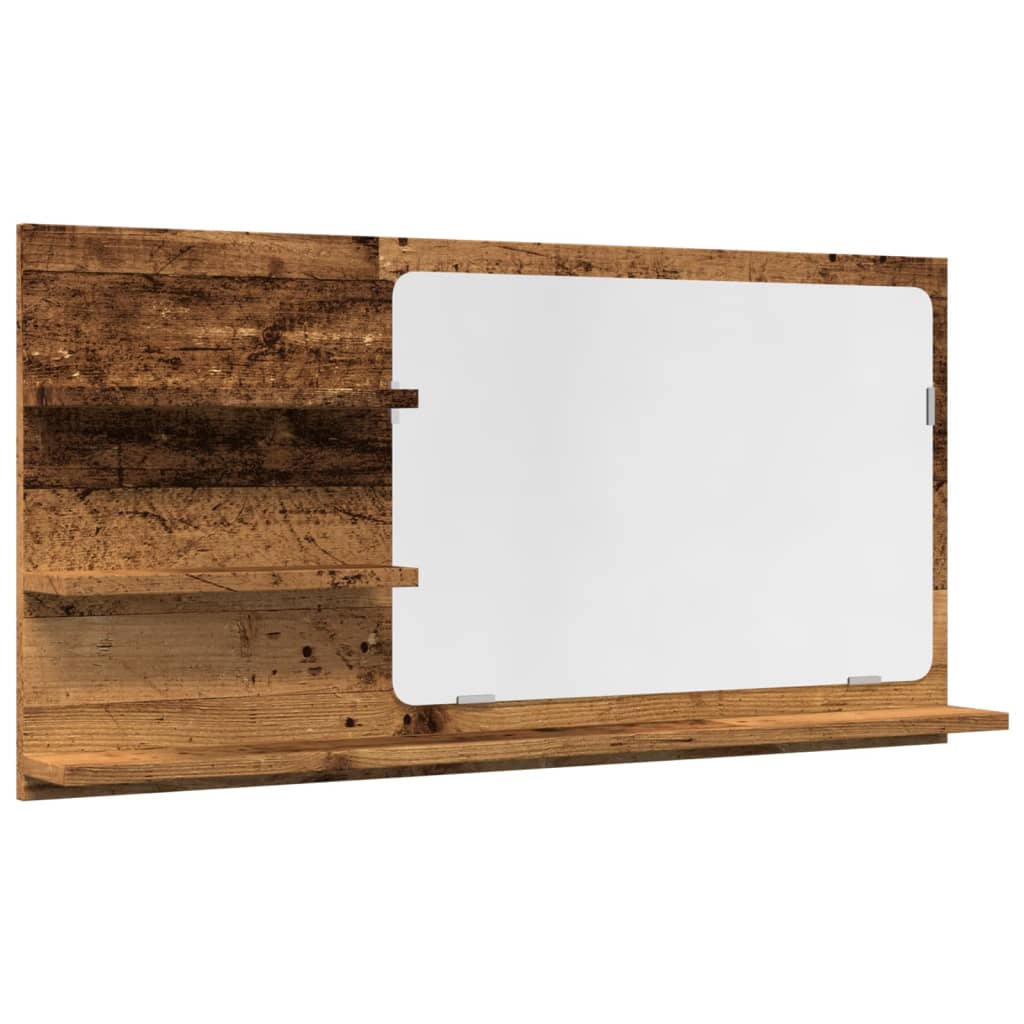 Spegelskåp för badrum åldrat trä 90x11x45 cm konstruerat trä