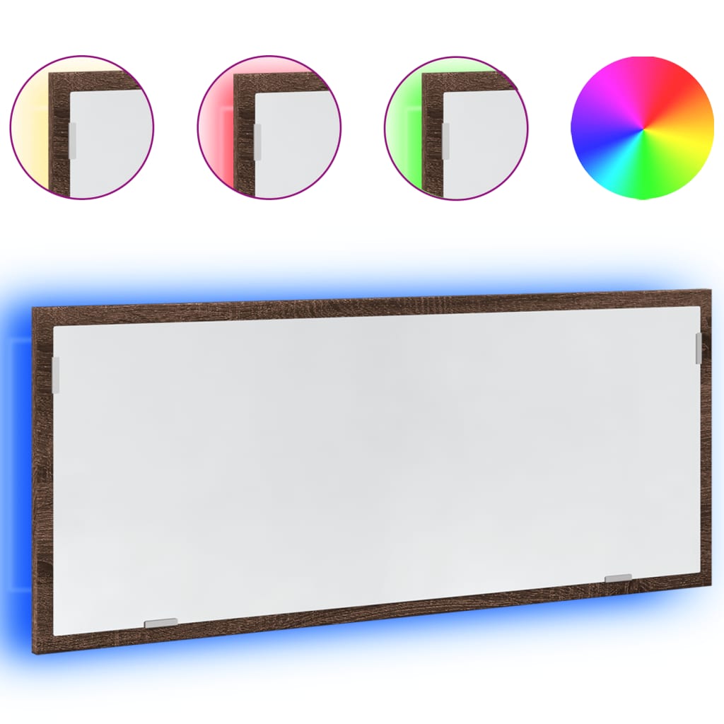 Badrumsspegel med LED brun ek 100x8,5x37 cm konstruerat trä