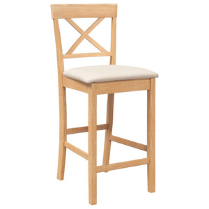 Barstolar med kuddar 2 st, naturligt, massivt trä, gummi