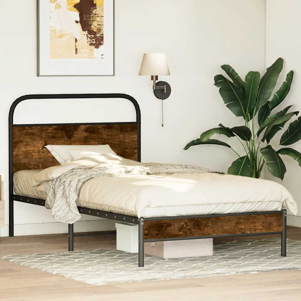 Sängram utan madrass rökfärgad ek 90x200 cm konstruerad trä