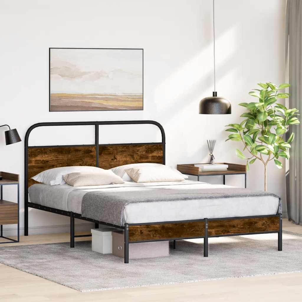 Sängram utan madrass rökfärgad ek 135x190 cm konstruerad trä