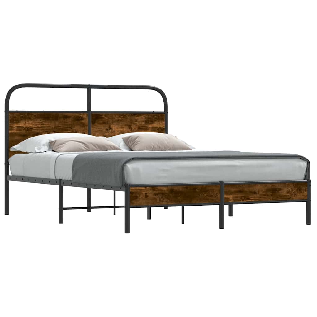 Sängram utan madrass rökfärgad ek 140x190 cm konstruerad trä