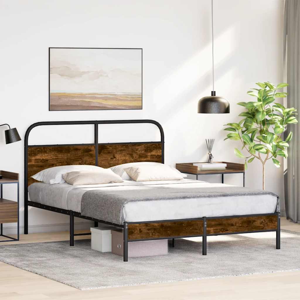 Sängram utan madrass rökfärgad ek 140x200 cm konstruerad trä