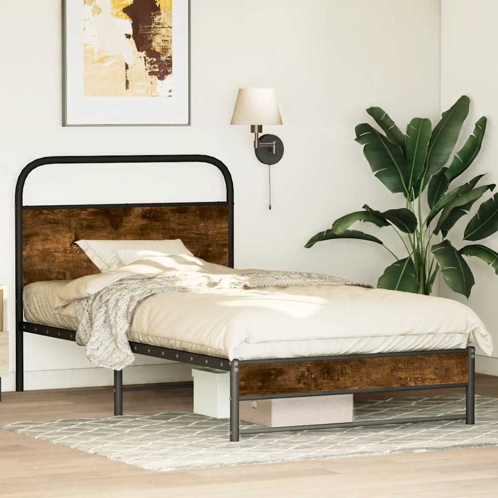 Sängram utan madrass rökfärgad ek 107x203 cm konstruerad trä