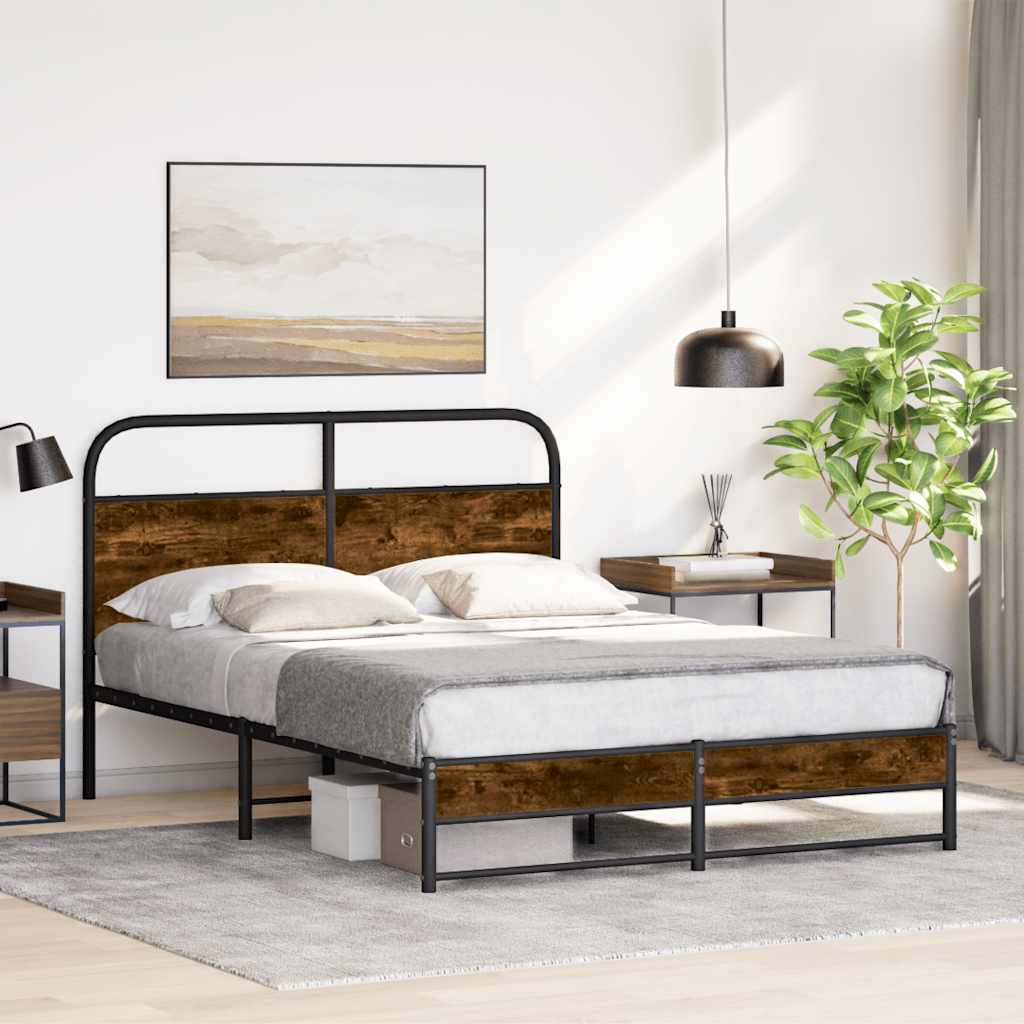 Sängram utan madrass rökfärgad ek 120x190 cm konstruerad trä
