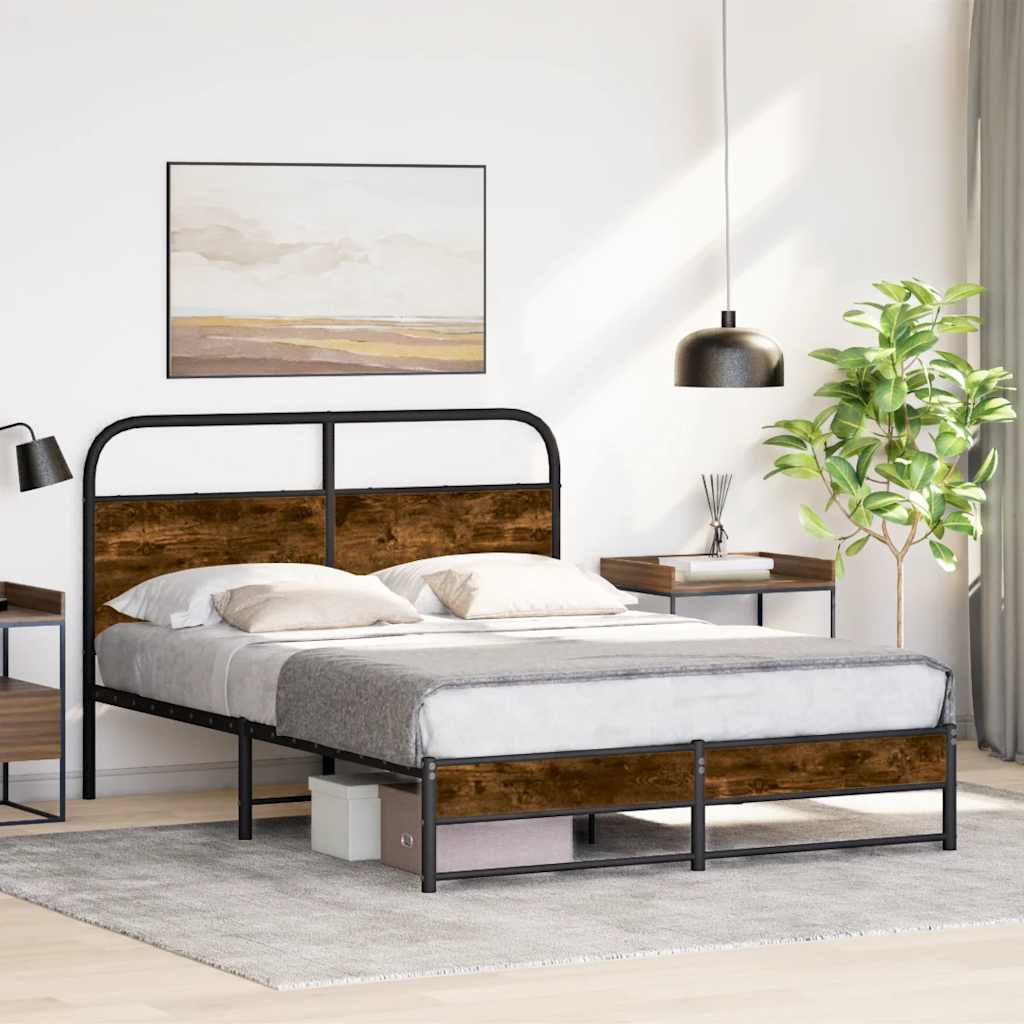 Sängram utan madrass rökfärgad ek 140x200 cm konstruerad trä