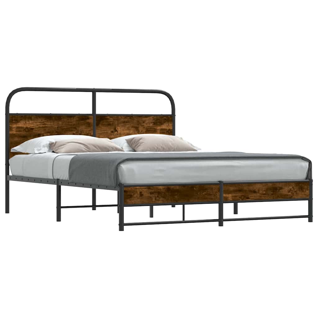 Sängram utan madrass rökfärgad ek 150x200 cm konstruerad trä