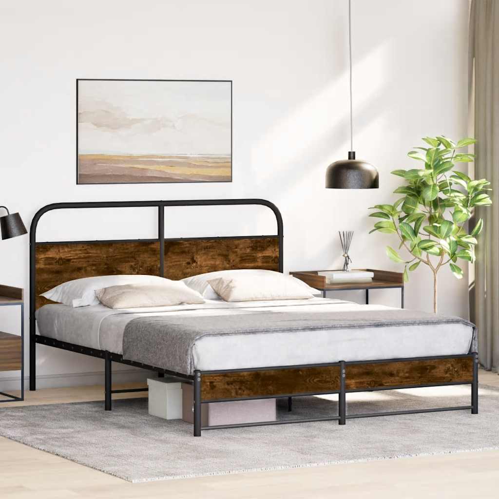 Sängram utan madrass rökfärgad ek 150x200 cm konstruerad trä