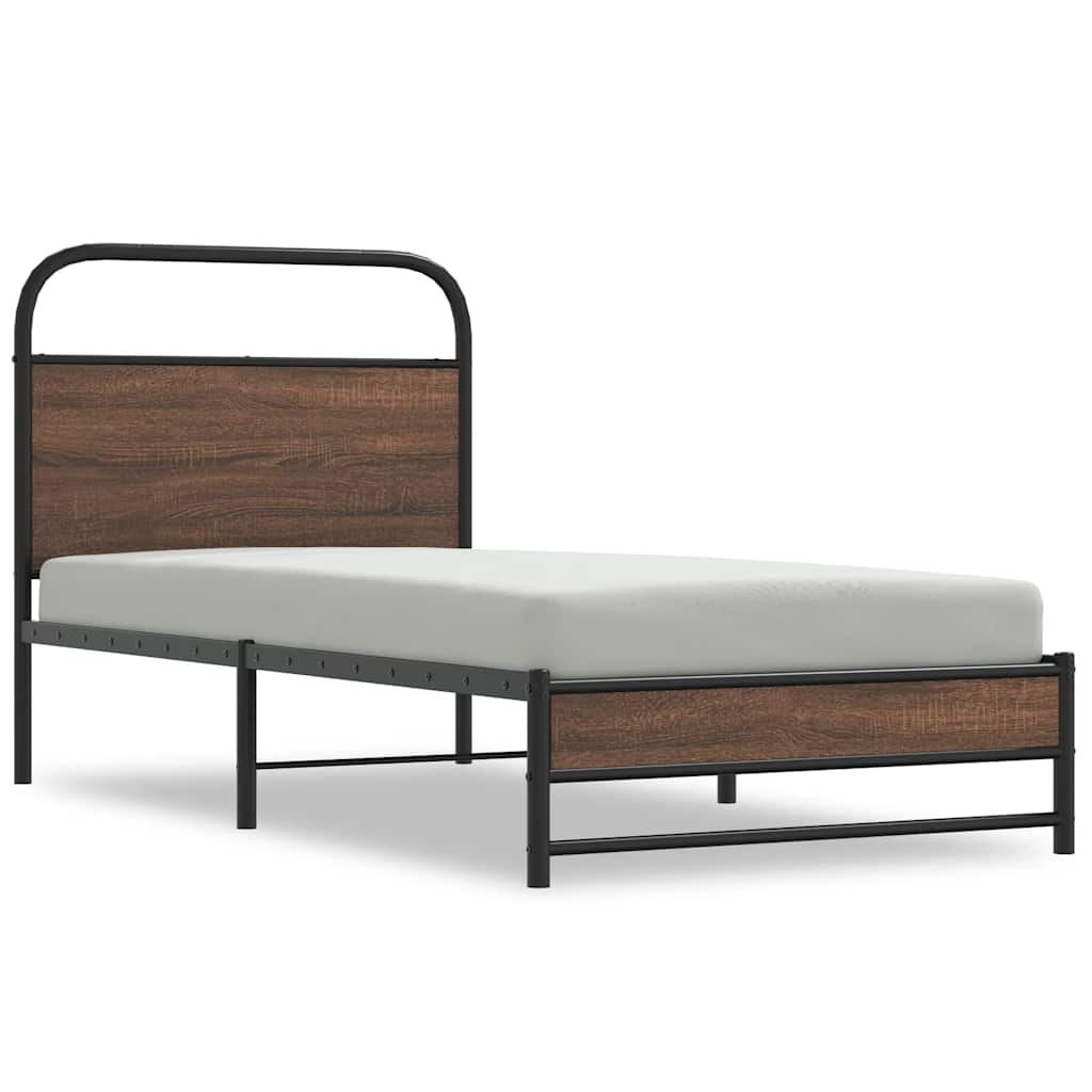 Sängram utan madrass brun ek 107x203 cm konstruerad trä
