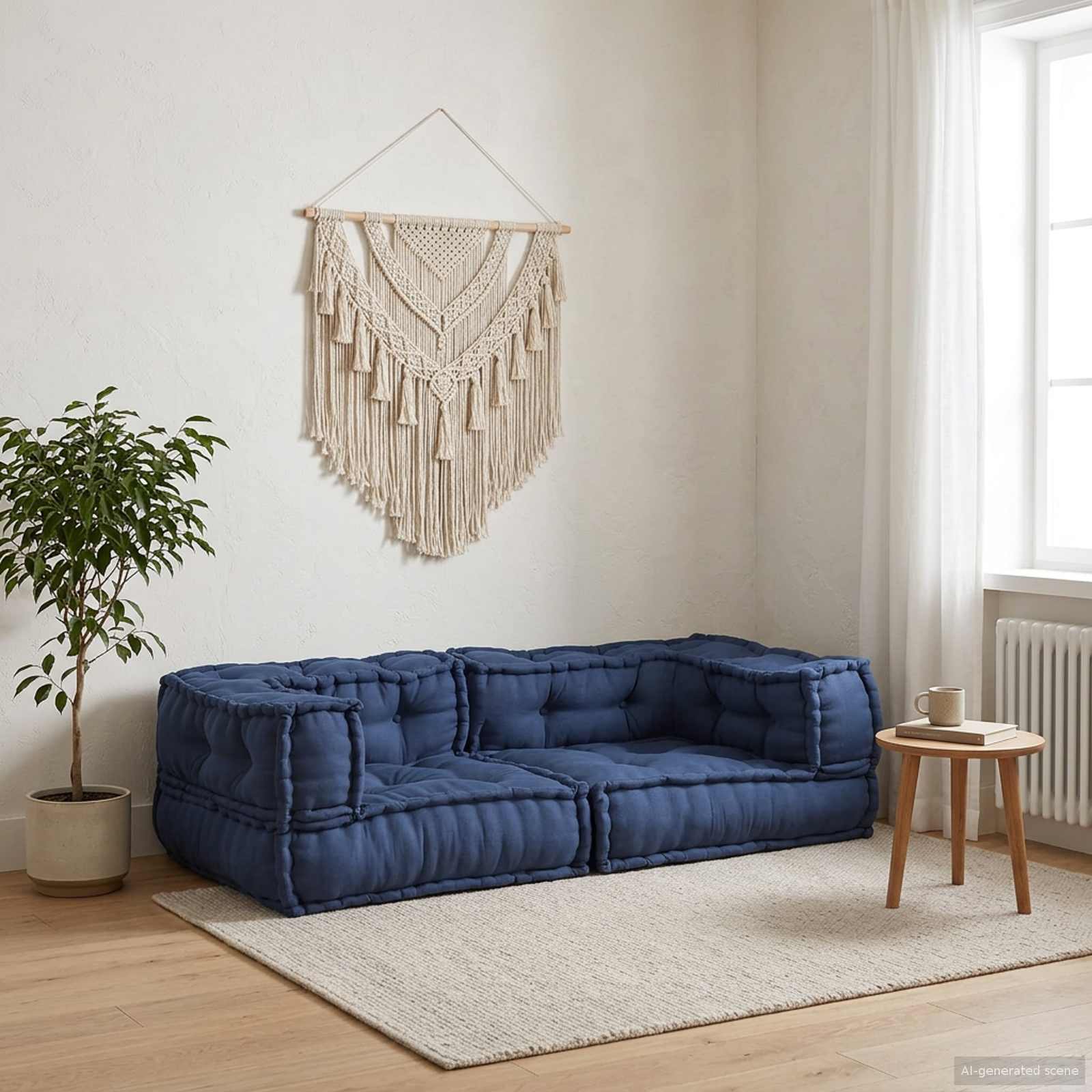 Modulsofa enhet 3 st Tyg Indigo 140 x 70 x 36 cm