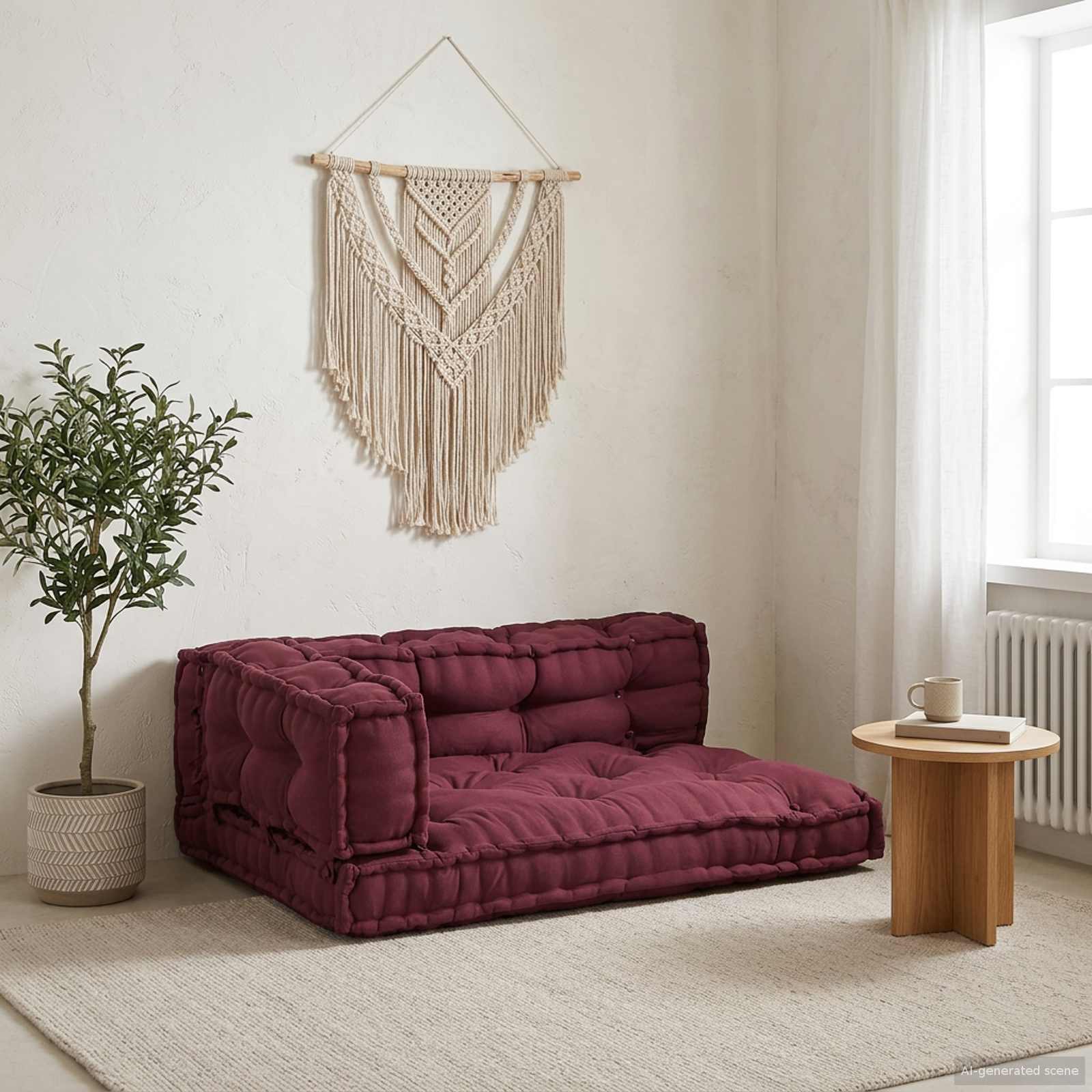 Pallettsoffa Kudde 3 st Tyg Bordeaux 120 x 80 x 38 cm