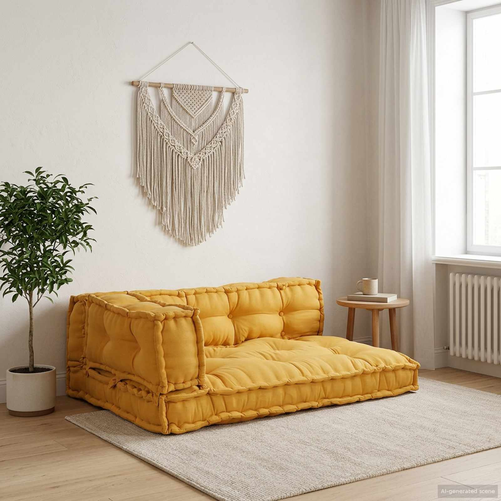 Pallettsoffa Kudde 3 st Tyg Gul 120 x 80 x 38 cm