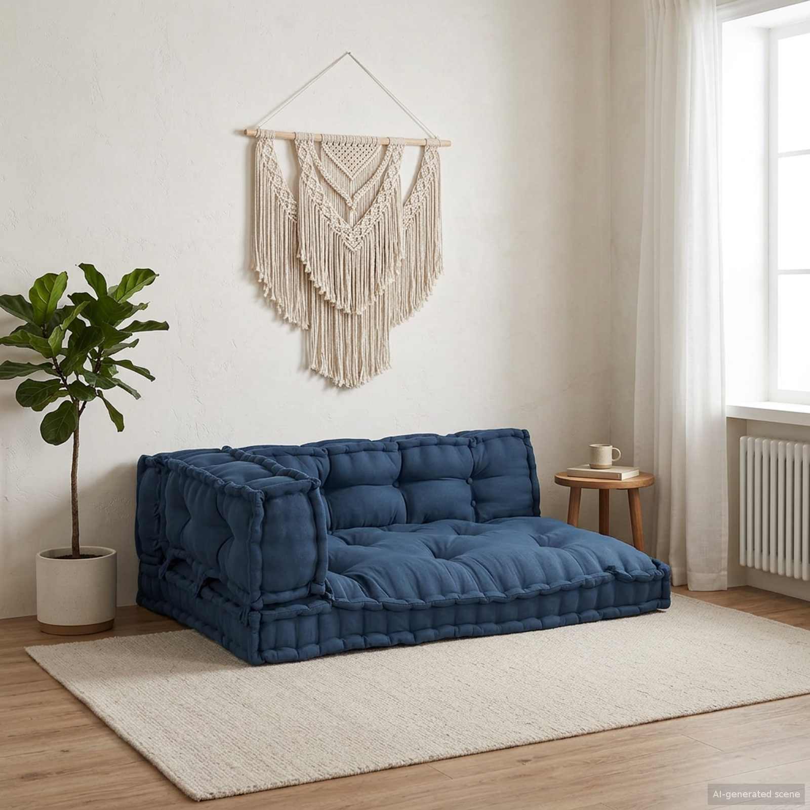 Pallettsoffa Kudde 3 st Tyg Indigo 120 x 80 x 38 cm