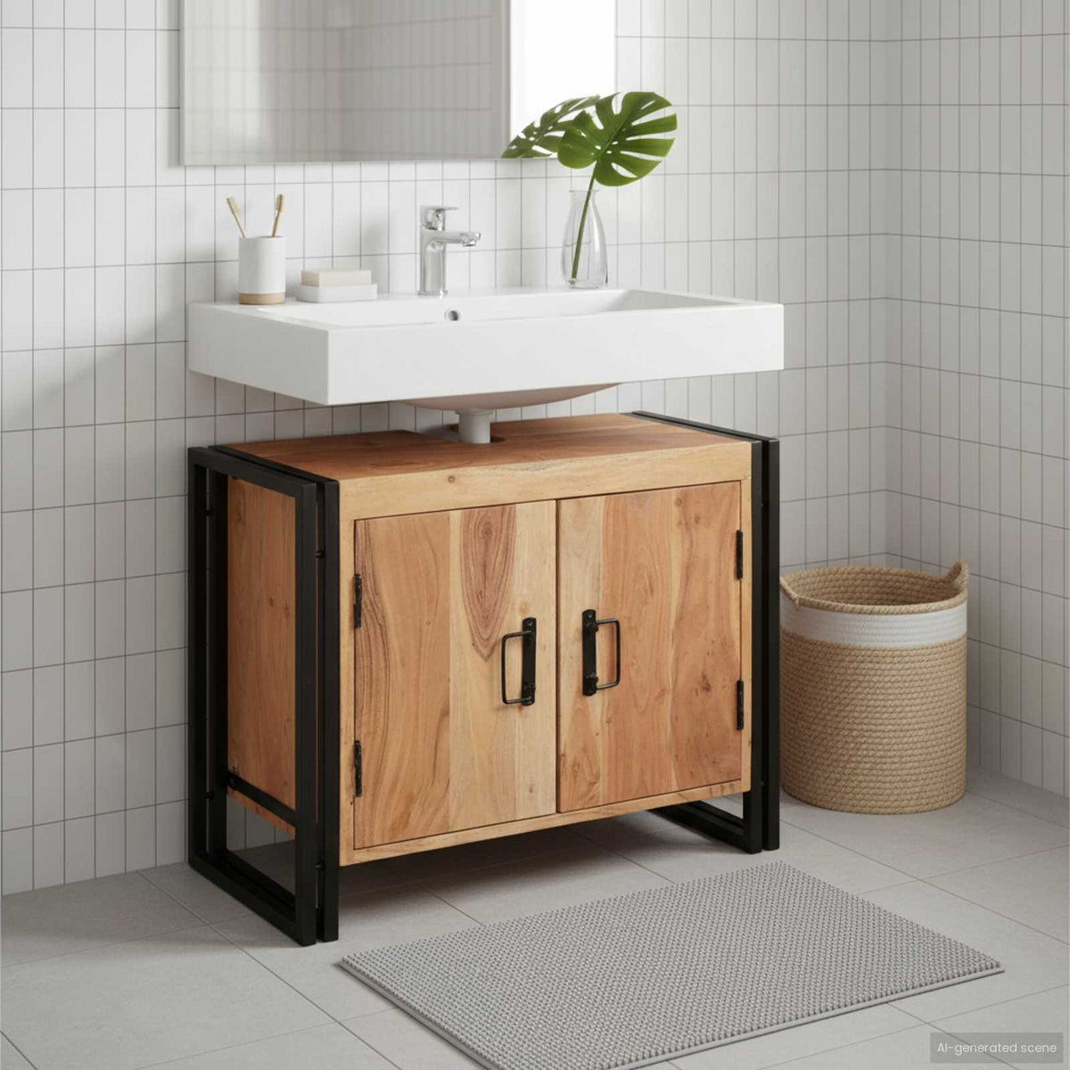 Diskbänksskåp med hylla Brun 71 x 33 x 58 cm Massivt Akaciaträ