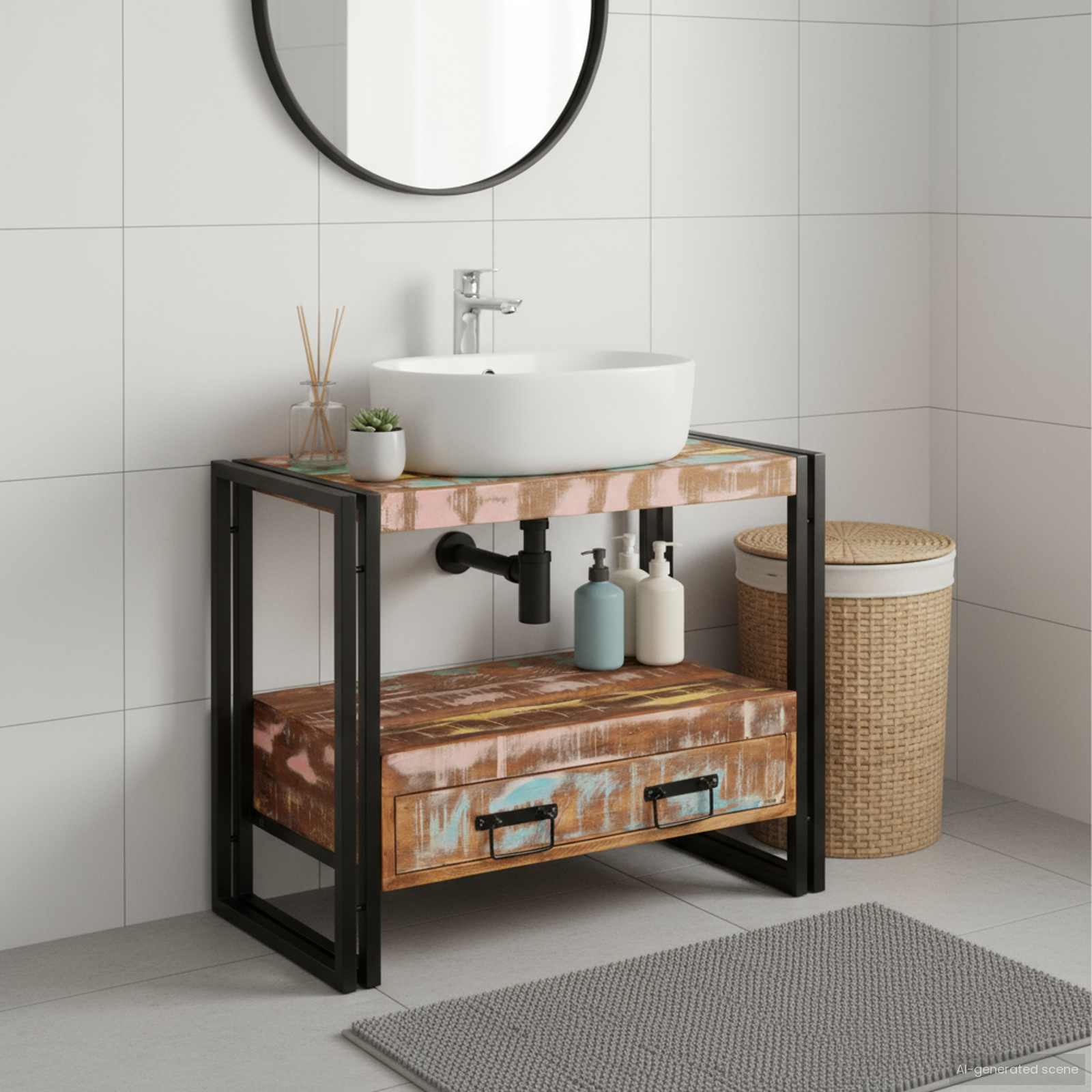 Sminkskåp Flerfärgsdesign 71 x 33 x 58 cm Solid återvunnen trä