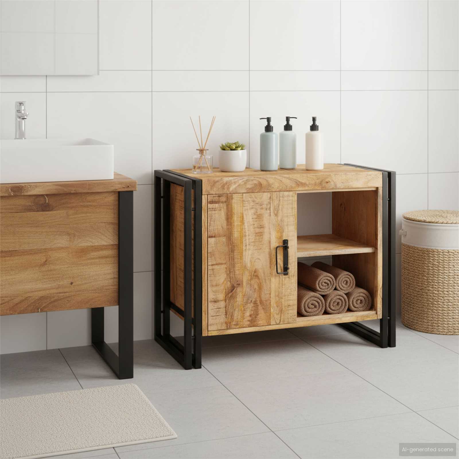 Diskbänksskåp med hylla Brun 71 x 33 x 58 cm Massivt mangoträ