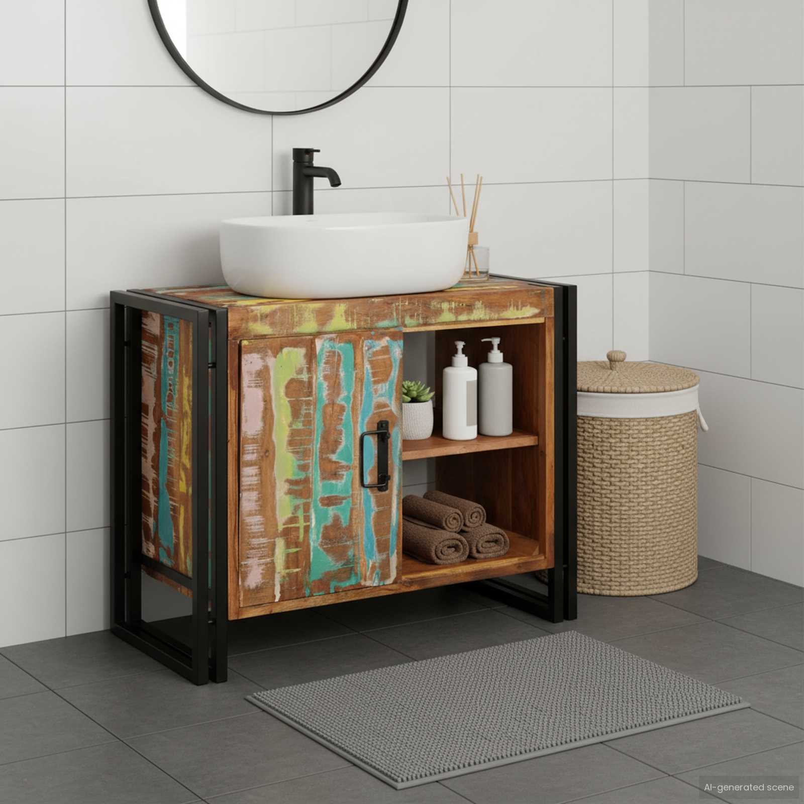 Diskbänksskåp med hylla Flerfärgsdesign Solid återvunnen trä