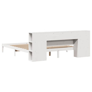 Säng med bokhylla utan madrass vit 200x200cm massiv furu