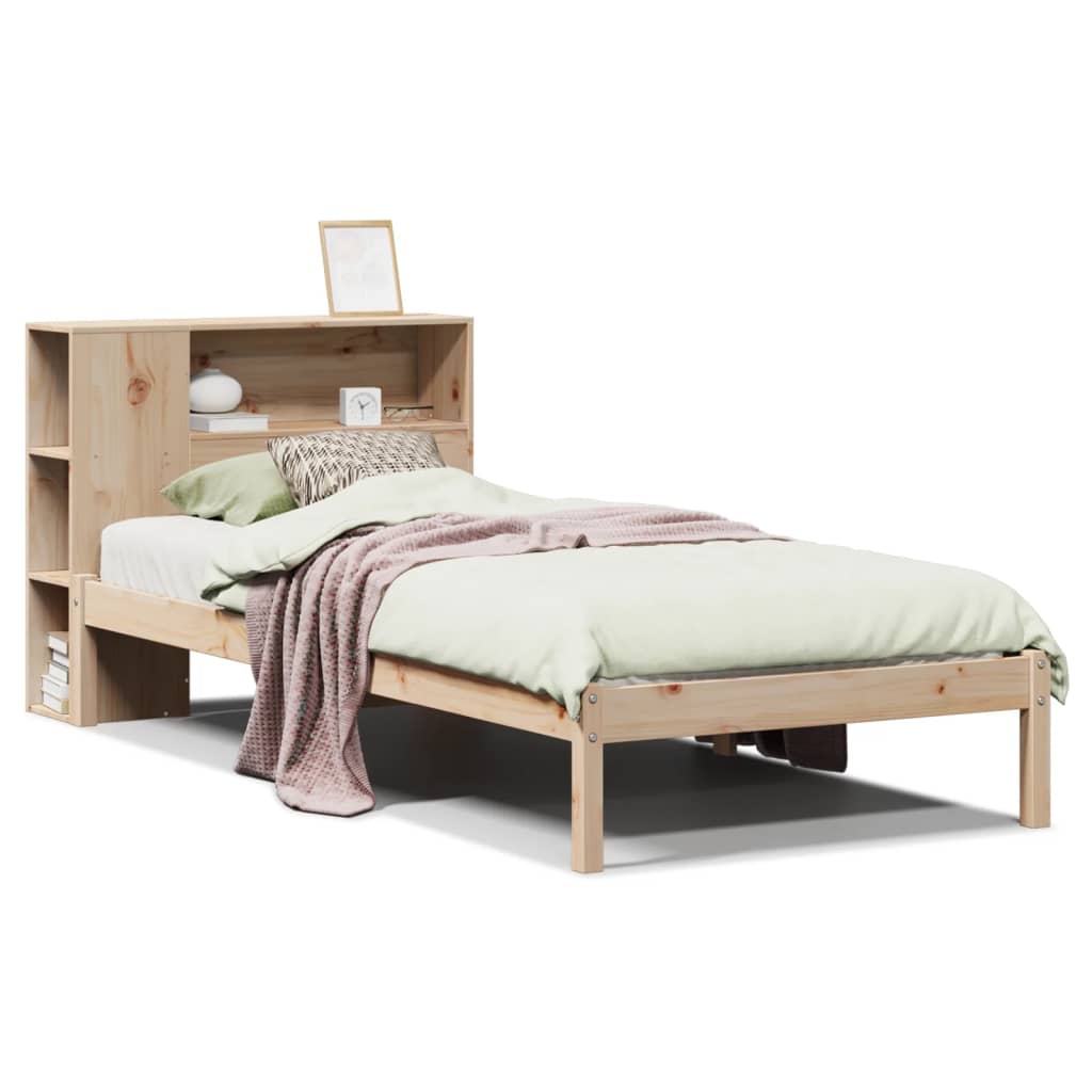 Säng med bokhylla utan madrass 75x190cm massiv furu