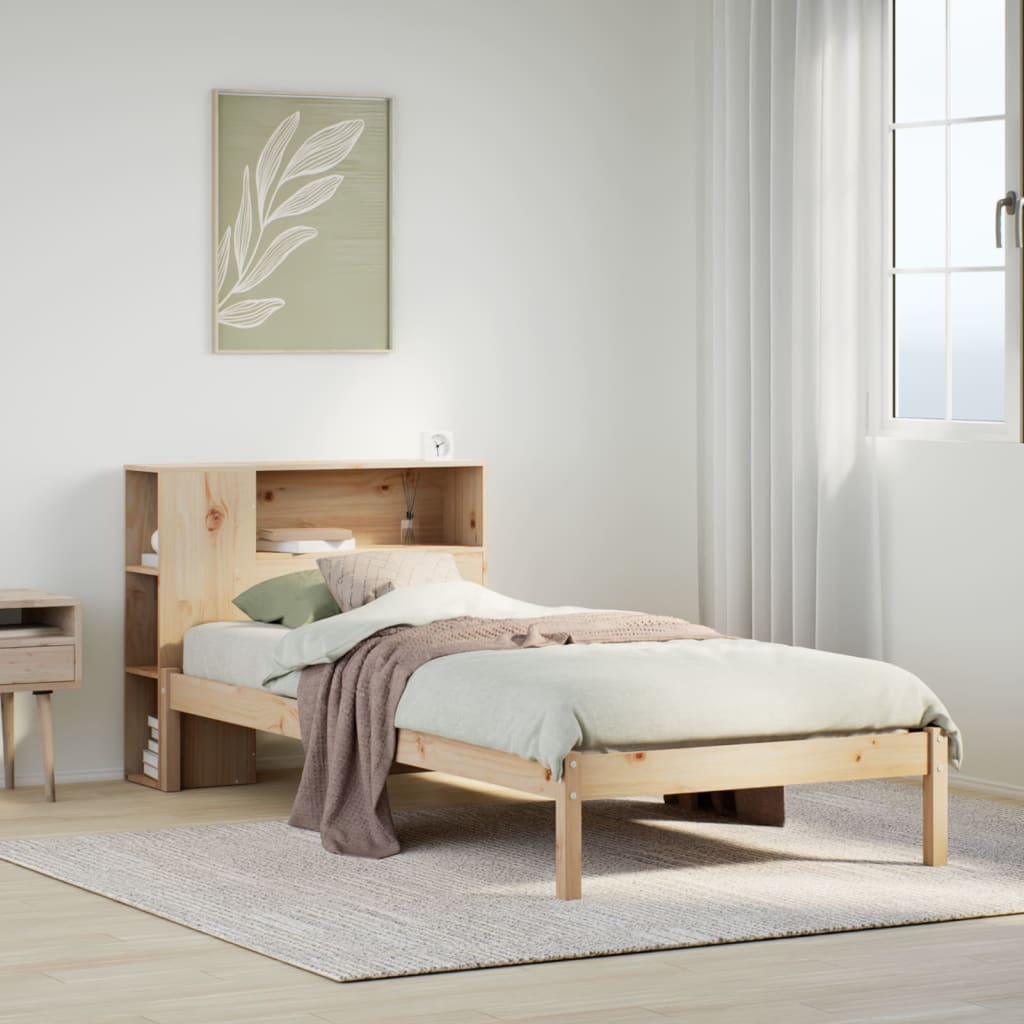 Säng med bokhylla utan madrass 75x190cm massiv furu