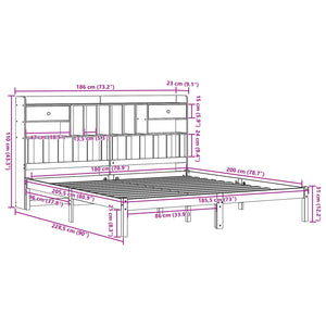 Säng med bokhylla utan madrass 180x200cm massiv furu