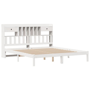 Säng med bokhylla utan madrass vit 180x200cm massiv furu